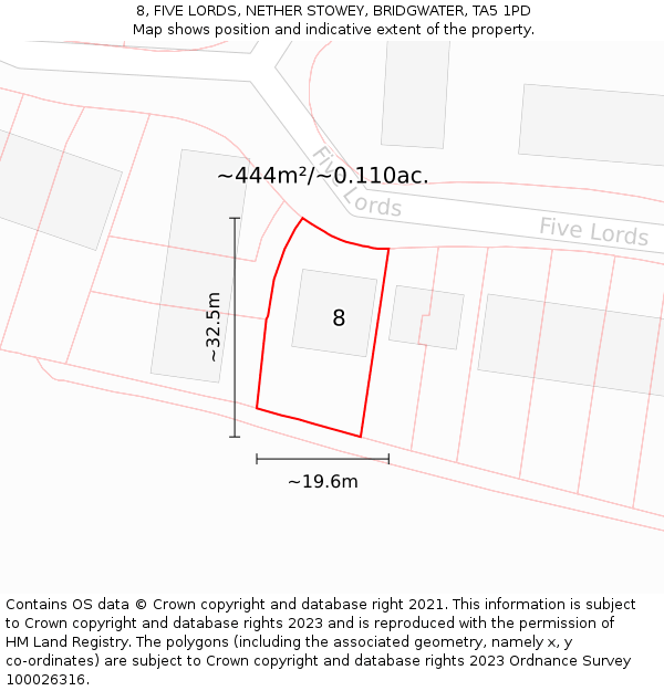8, FIVE LORDS, NETHER STOWEY, BRIDGWATER, TA5 1PD: Plot and title map