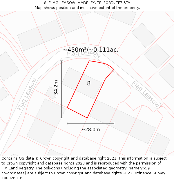 8, FLAG LEASOW, MADELEY, TELFORD, TF7 5TA: Plot and title map