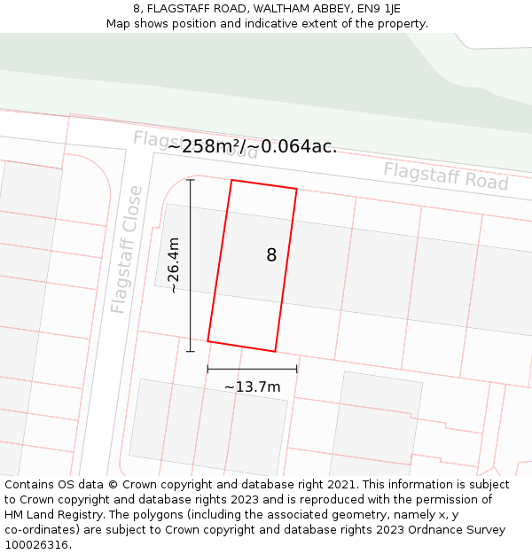 8, FLAGSTAFF ROAD, WALTHAM ABBEY, EN9 1JE: Plot and title map