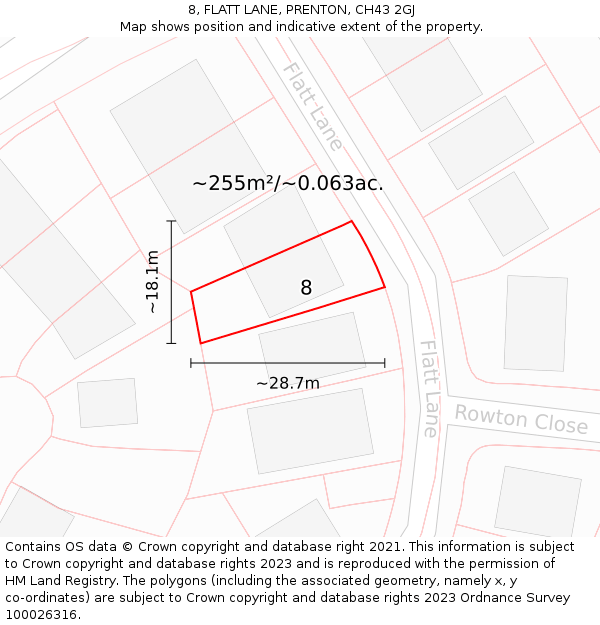 8, FLATT LANE, PRENTON, CH43 2GJ: Plot and title map