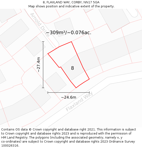 8, FLAXLAND WAY, CORBY, NN17 5GA: Plot and title map