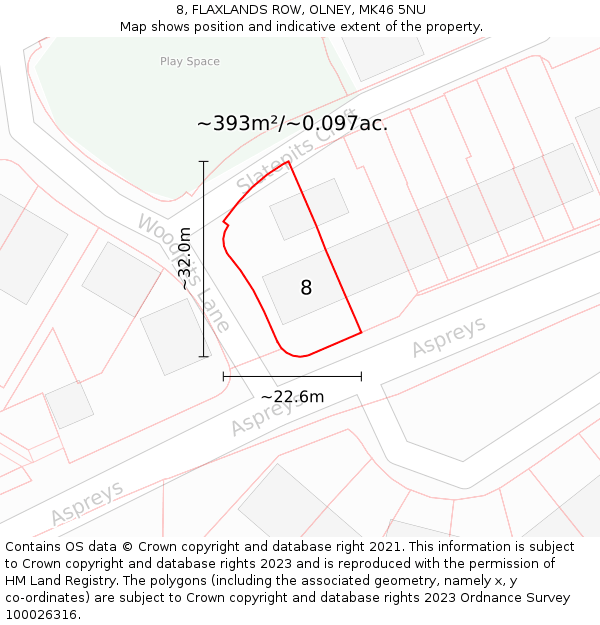 8, FLAXLANDS ROW, OLNEY, MK46 5NU: Plot and title map