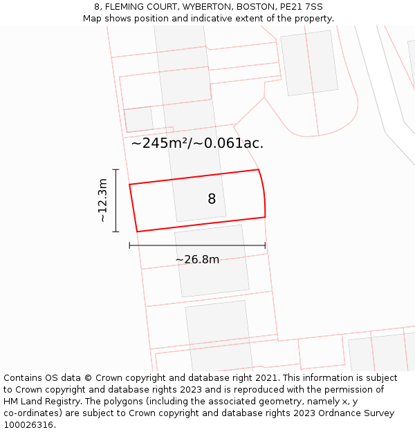 8, FLEMING COURT, WYBERTON, BOSTON, PE21 7SS: Plot and title map