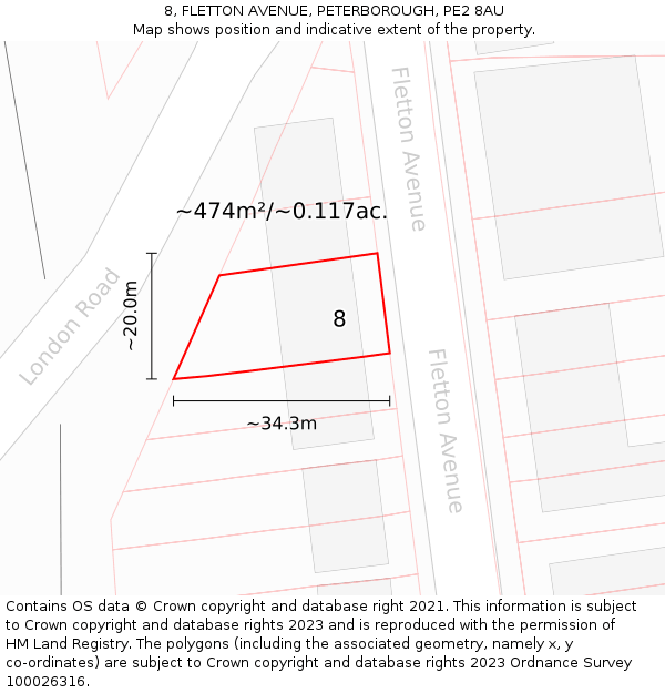 8, FLETTON AVENUE, PETERBOROUGH, PE2 8AU: Plot and title map