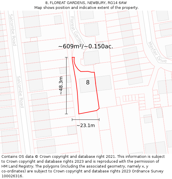 8, FLOREAT GARDENS, NEWBURY, RG14 6AW: Plot and title map