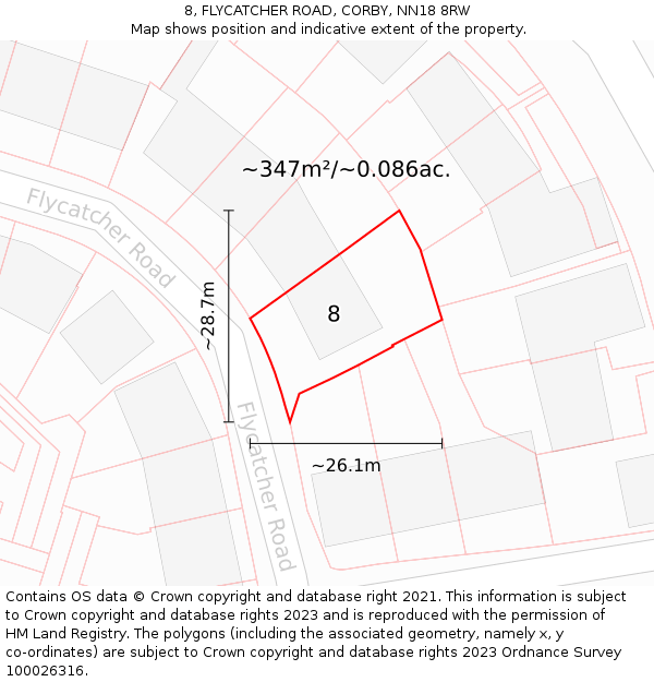 8, FLYCATCHER ROAD, CORBY, NN18 8RW: Plot and title map