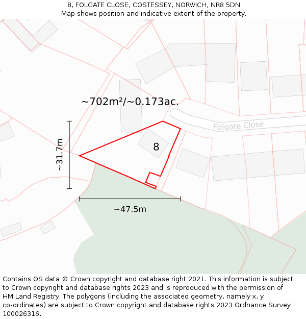 8, FOLGATE CLOSE, COSTESSEY, NORWICH, NR8 5DN: Plot and title map