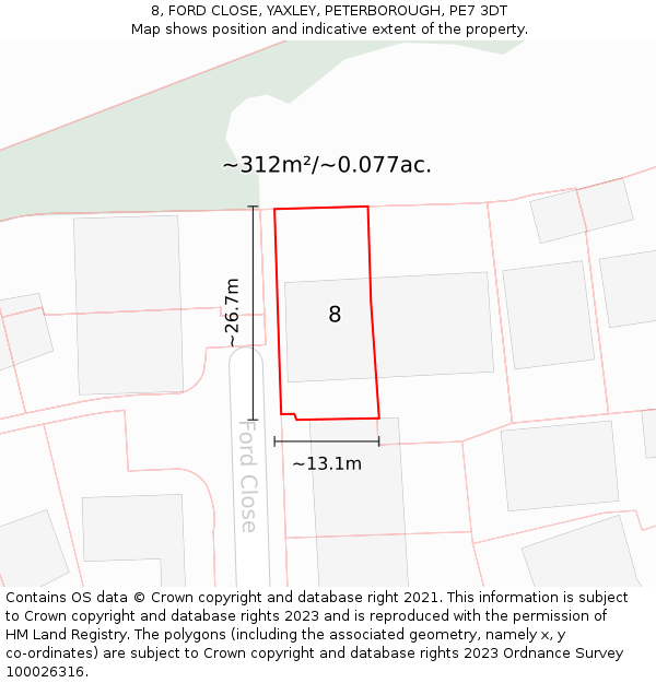 8, FORD CLOSE, YAXLEY, PETERBOROUGH, PE7 3DT: Plot and title map