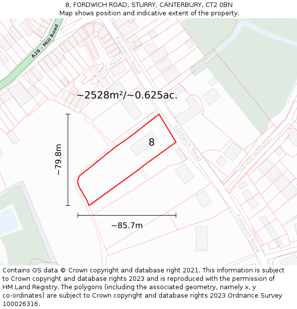 8, FORDWICH ROAD, STURRY, CANTERBURY, CT2 0BN: Plot and title map