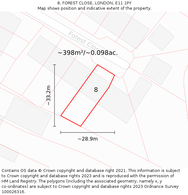 8, FOREST CLOSE, LONDON, E11 1PY: Plot and title map