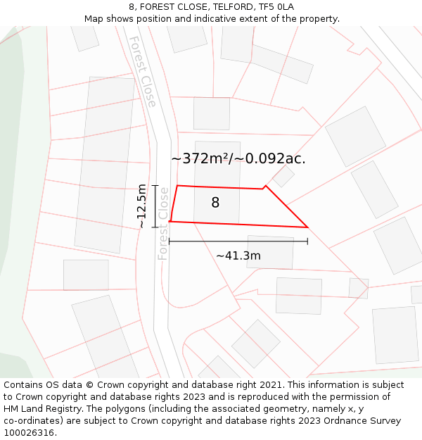 8, FOREST CLOSE, TELFORD, TF5 0LA: Plot and title map