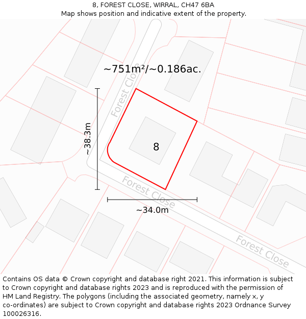 8, FOREST CLOSE, WIRRAL, CH47 6BA: Plot and title map