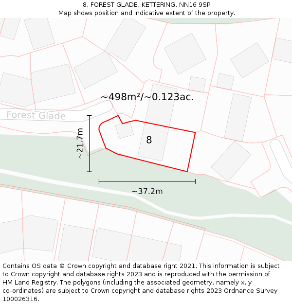 8, FOREST GLADE, KETTERING, NN16 9SP: Plot and title map