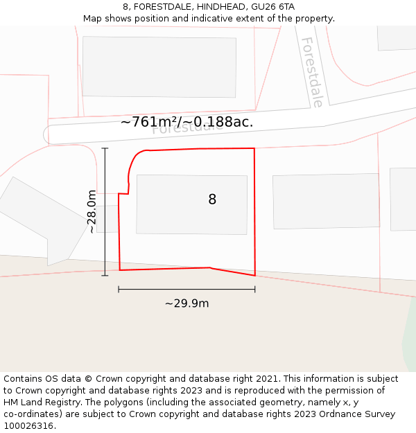 8, FORESTDALE, HINDHEAD, GU26 6TA: Plot and title map