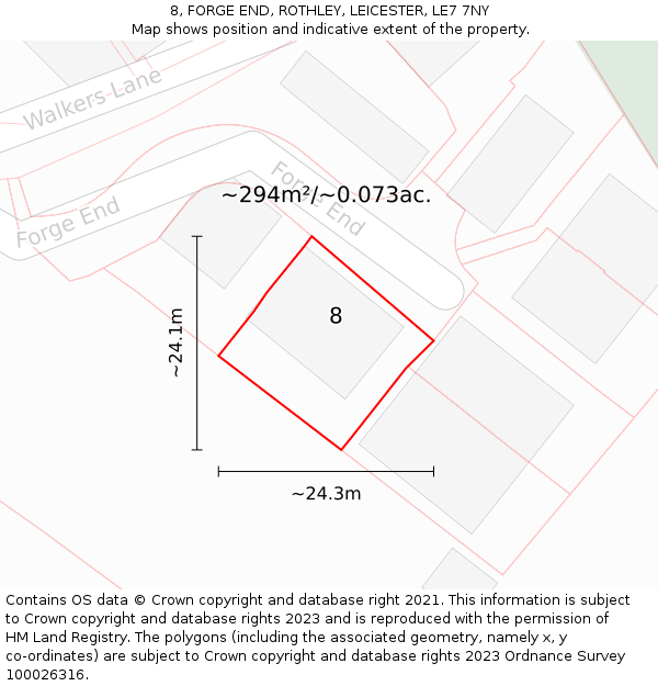 8, FORGE END, ROTHLEY, LEICESTER, LE7 7NY: Plot and title map
