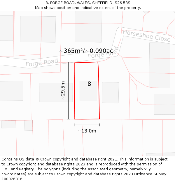 8, FORGE ROAD, WALES, SHEFFIELD, S26 5RS: Plot and title map