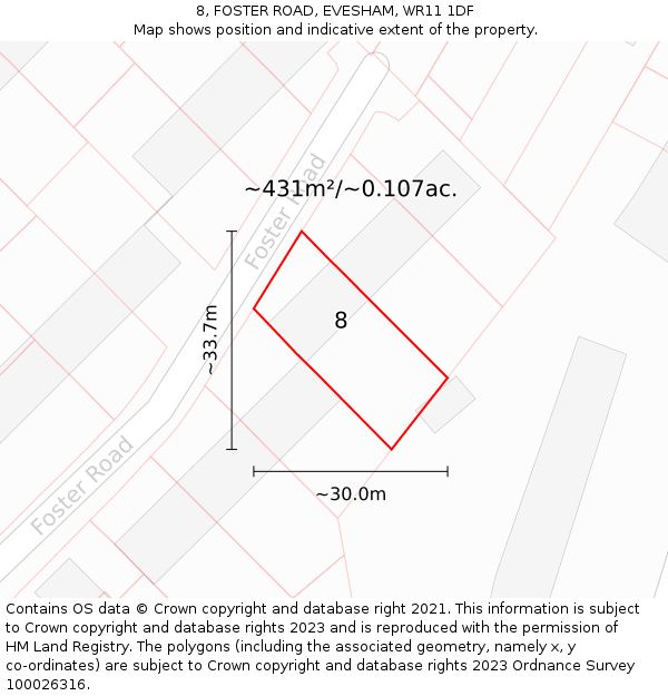 8, FOSTER ROAD, EVESHAM, WR11 1DF: Plot and title map