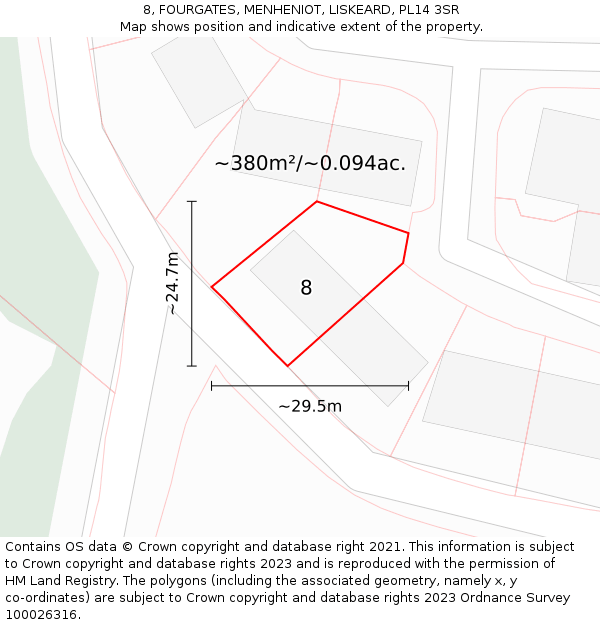 8, FOURGATES, MENHENIOT, LISKEARD, PL14 3SR: Plot and title map