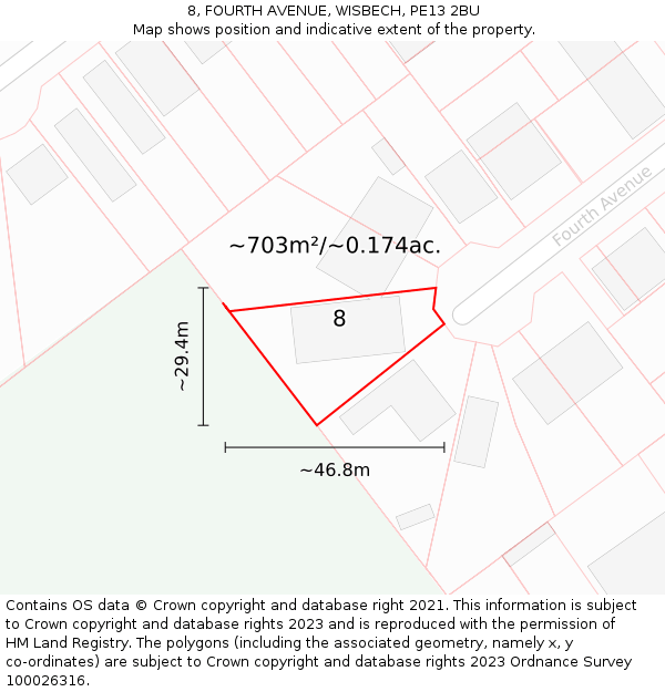 8, FOURTH AVENUE, WISBECH, PE13 2BU: Plot and title map