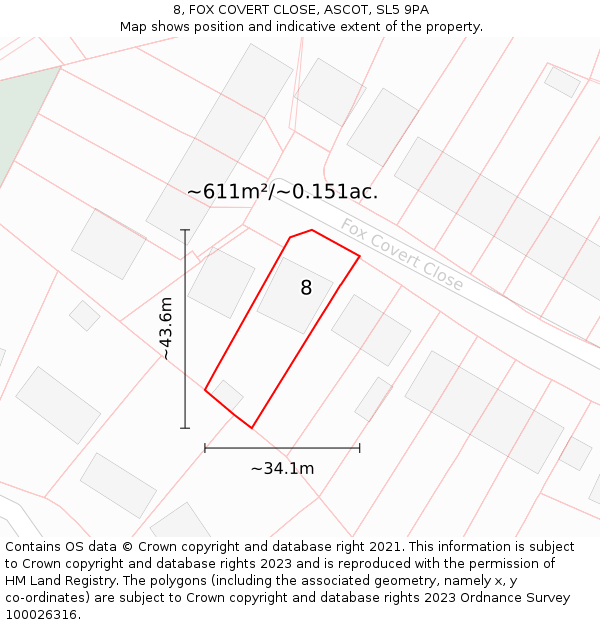 8, FOX COVERT CLOSE, ASCOT, SL5 9PA: Plot and title map