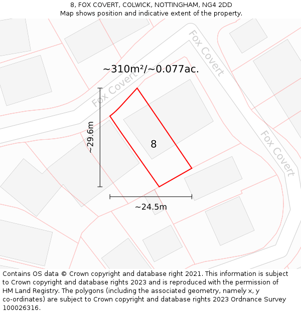 8, FOX COVERT, COLWICK, NOTTINGHAM, NG4 2DD: Plot and title map