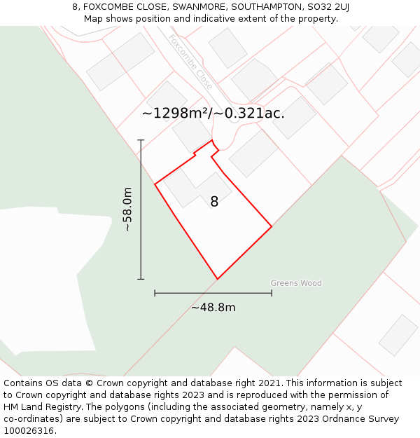 8, FOXCOMBE CLOSE, SWANMORE, SOUTHAMPTON, SO32 2UJ: Plot and title map