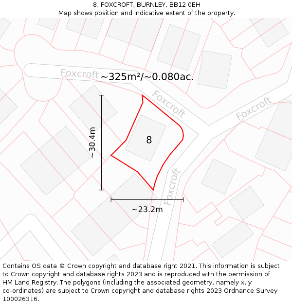 8, FOXCROFT, BURNLEY, BB12 0EH: Plot and title map