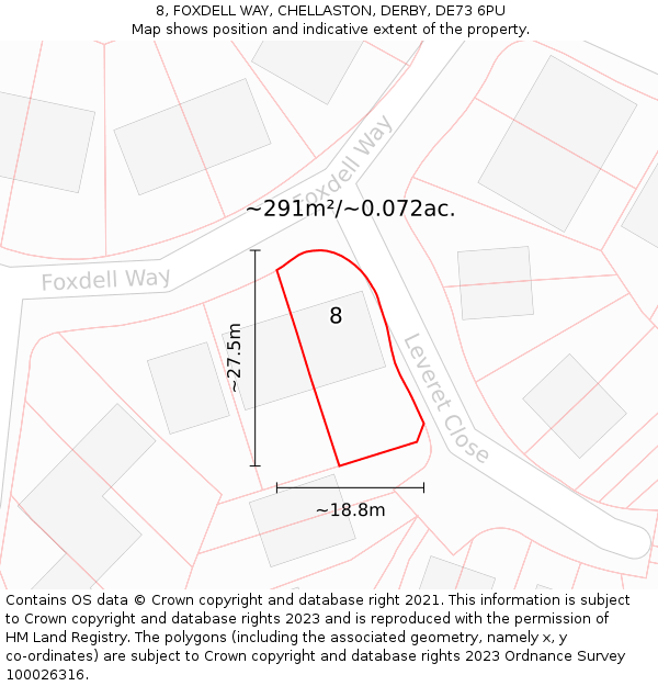 8, FOXDELL WAY, CHELLASTON, DERBY, DE73 6PU: Plot and title map