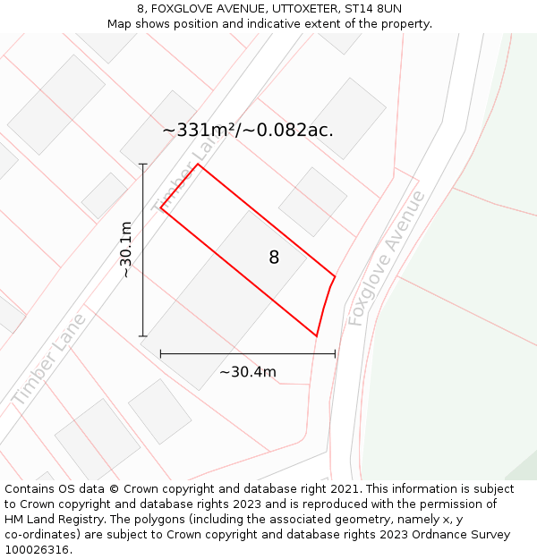 8, FOXGLOVE AVENUE, UTTOXETER, ST14 8UN: Plot and title map