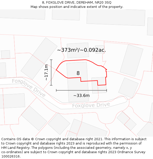 8, FOXGLOVE DRIVE, DEREHAM, NR20 3SQ: Plot and title map