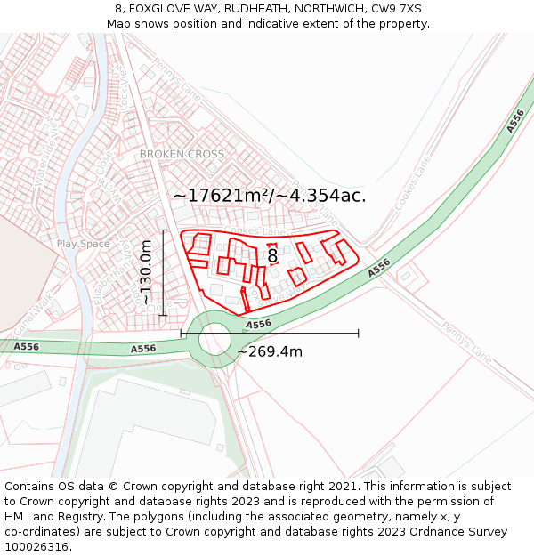 8, FOXGLOVE WAY, RUDHEATH, NORTHWICH, CW9 7XS: Plot and title map
