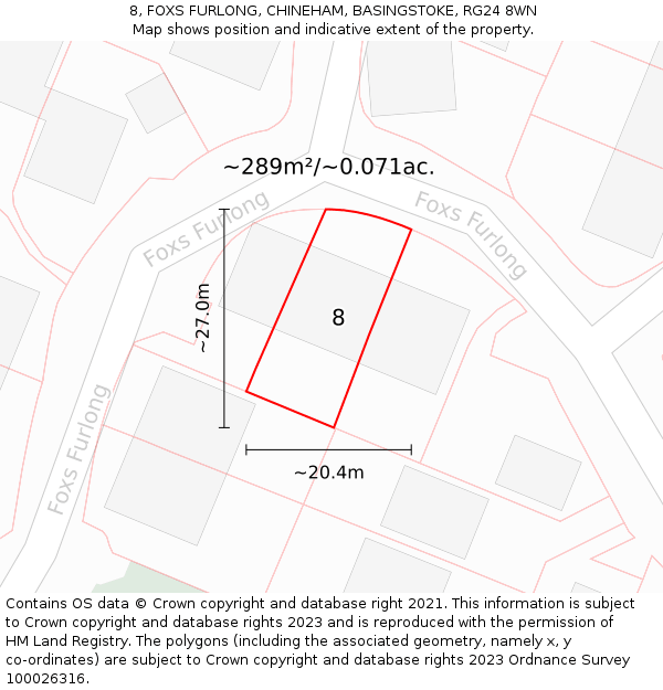 8, FOXS FURLONG, CHINEHAM, BASINGSTOKE, RG24 8WN: Plot and title map