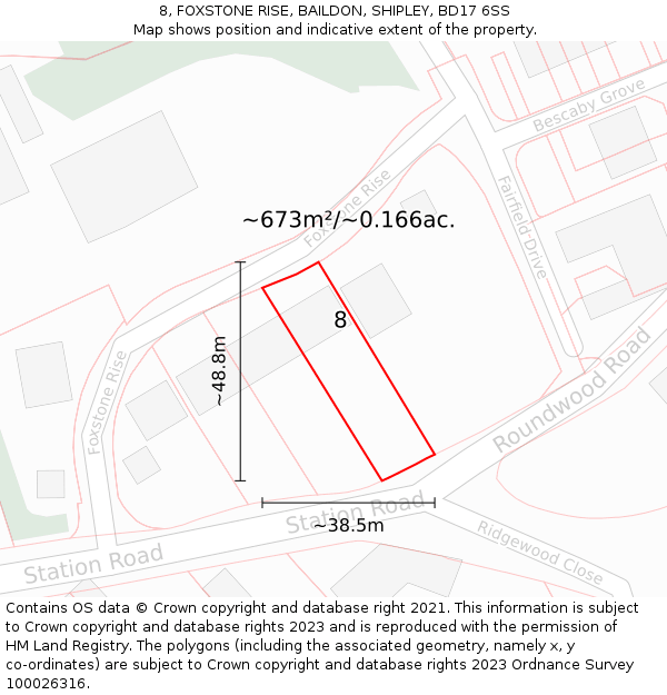 8, FOXSTONE RISE, BAILDON, SHIPLEY, BD17 6SS: Plot and title map