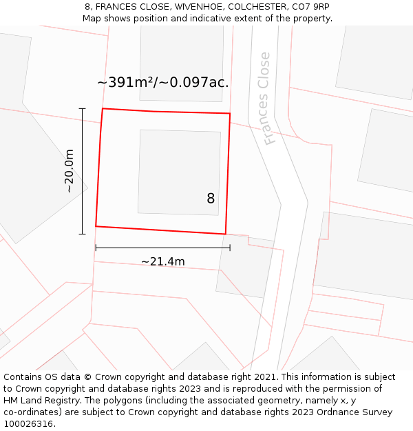 8, FRANCES CLOSE, WIVENHOE, COLCHESTER, CO7 9RP: Plot and title map