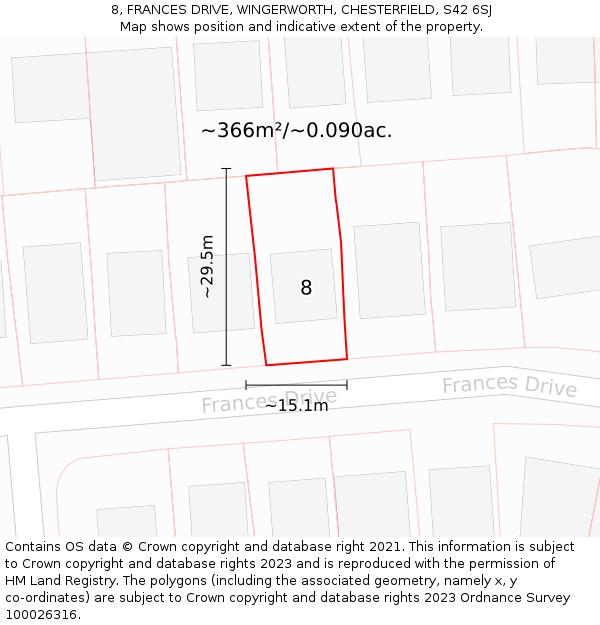 8, FRANCES DRIVE, WINGERWORTH, CHESTERFIELD, S42 6SJ: Plot and title map