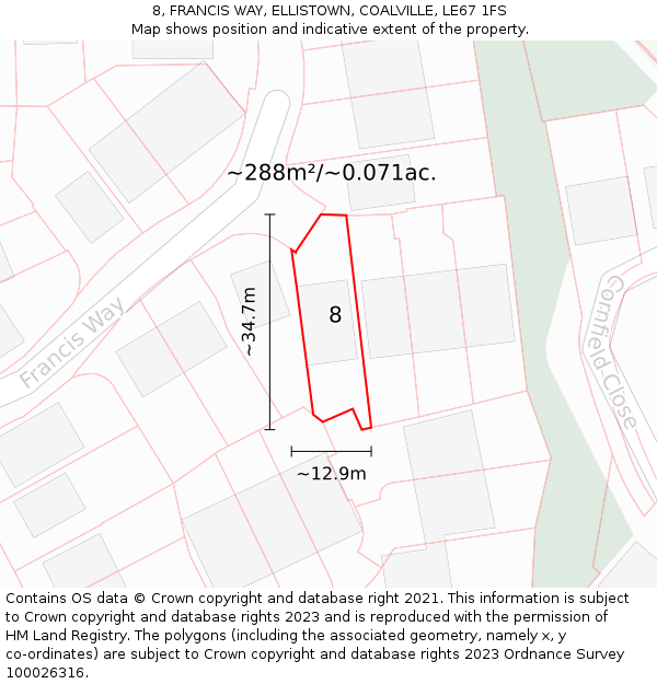 8, FRANCIS WAY, ELLISTOWN, COALVILLE, LE67 1FS: Plot and title map