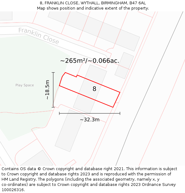 8, FRANKLIN CLOSE, WYTHALL, BIRMINGHAM, B47 6AL: Plot and title map
