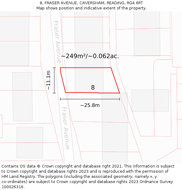 8, FRASER AVENUE, CAVERSHAM, READING, RG4 6RT: Plot and title map