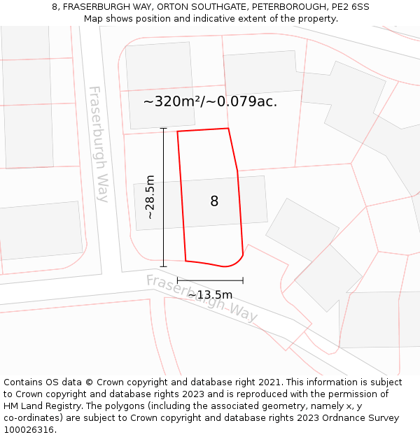 8, FRASERBURGH WAY, ORTON SOUTHGATE, PETERBOROUGH, PE2 6SS: Plot and title map