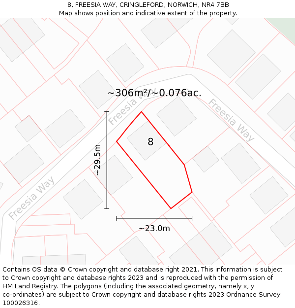 8, FREESIA WAY, CRINGLEFORD, NORWICH, NR4 7BB: Plot and title map