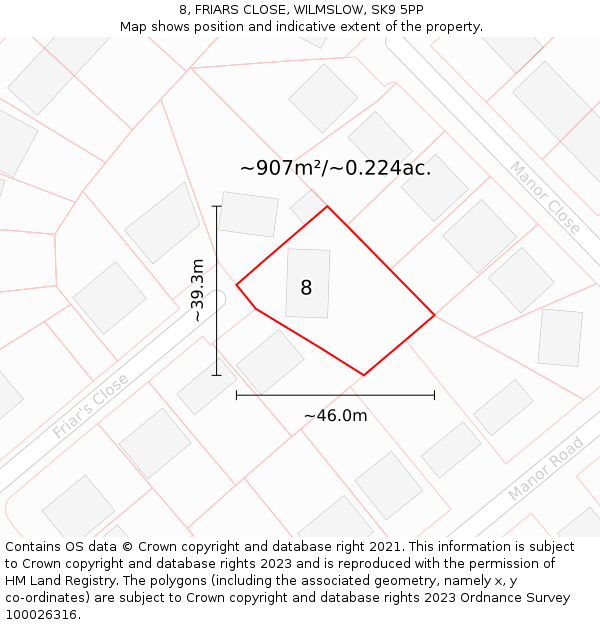 8, FRIARS CLOSE, WILMSLOW, SK9 5PP: Plot and title map