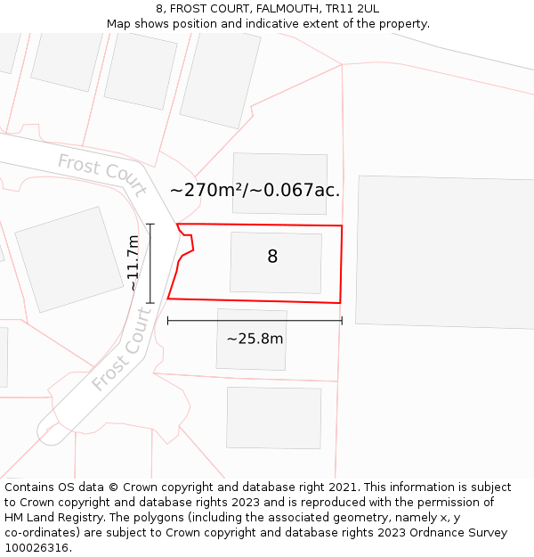 8, FROST COURT, FALMOUTH, TR11 2UL: Plot and title map