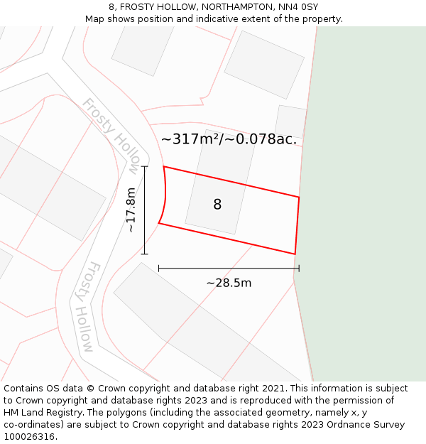 8, FROSTY HOLLOW, NORTHAMPTON, NN4 0SY: Plot and title map