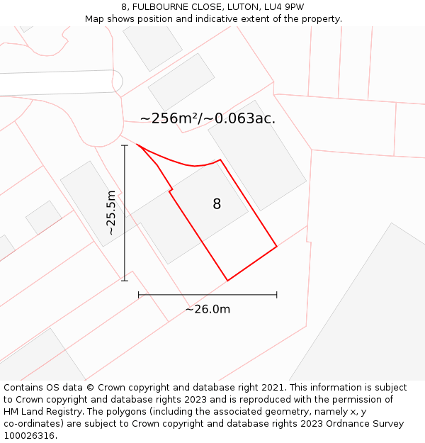 8, FULBOURNE CLOSE, LUTON, LU4 9PW: Plot and title map