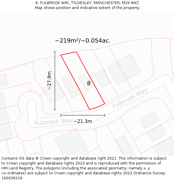 8, FULBROOK WAY, TYLDESLEY, MANCHESTER, M29 8WZ: Plot and title map