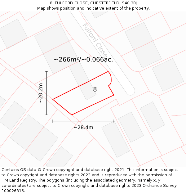 8, FULFORD CLOSE, CHESTERFIELD, S40 3RJ: Plot and title map