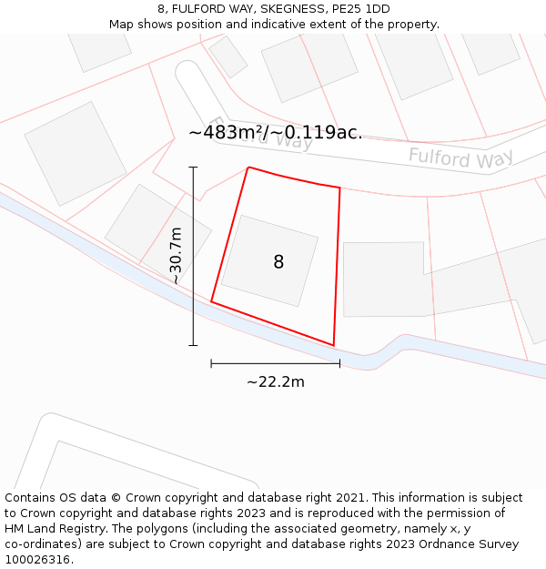 8, FULFORD WAY, SKEGNESS, PE25 1DD: Plot and title map