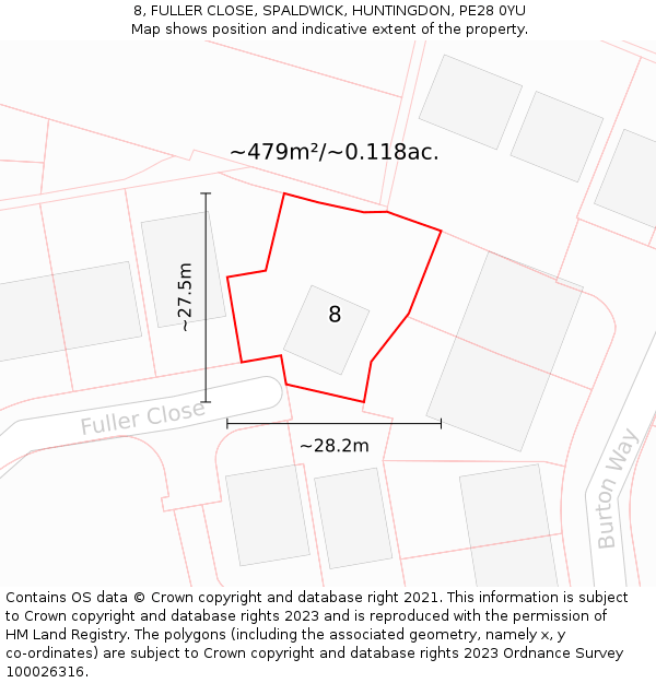 8, FULLER CLOSE, SPALDWICK, HUNTINGDON, PE28 0YU: Plot and title map