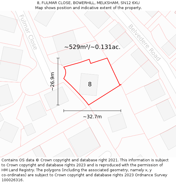 8, FULMAR CLOSE, BOWERHILL, MELKSHAM, SN12 6XU: Plot and title map
