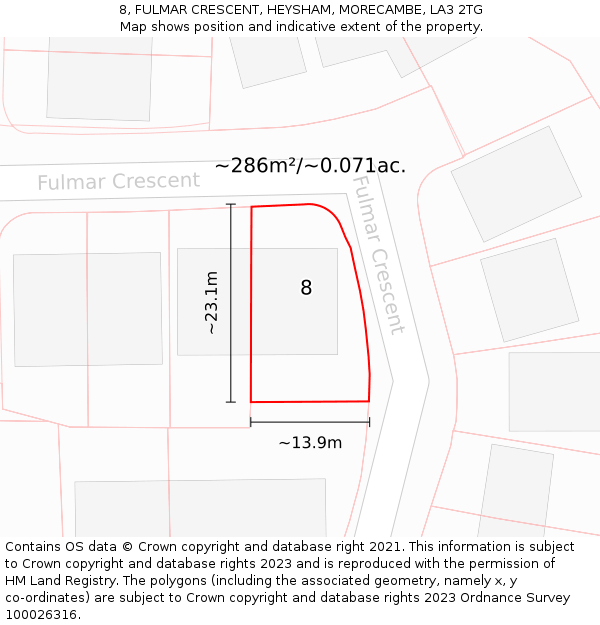 8, FULMAR CRESCENT, HEYSHAM, MORECAMBE, LA3 2TG: Plot and title map